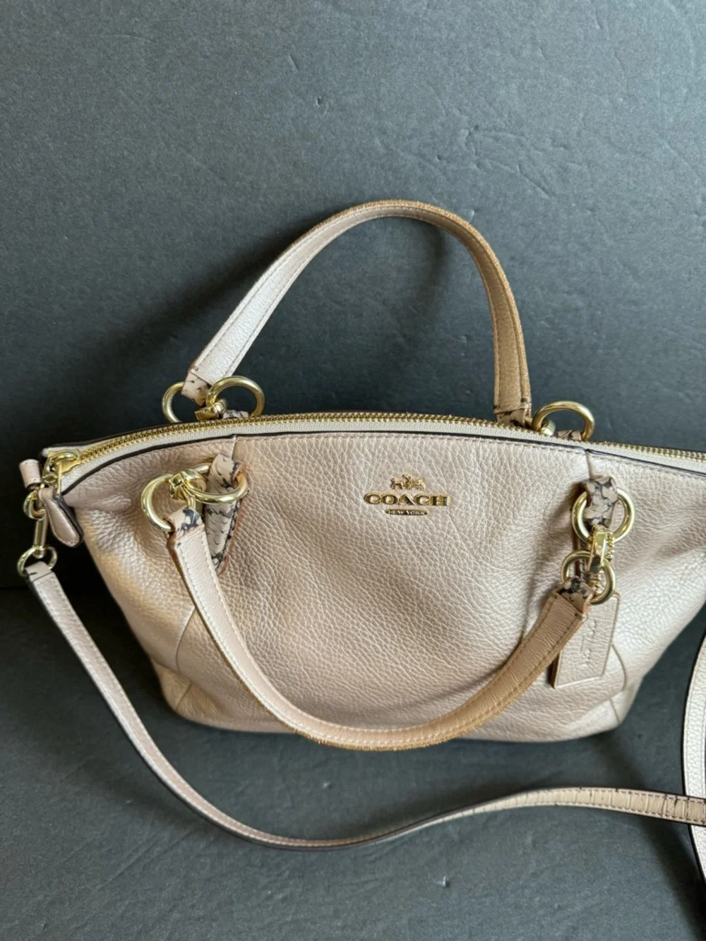 Coach Kelsey Metallic Top Handle Bag Reptile Print Handles Crossbody Purse - Picture 8 of 16